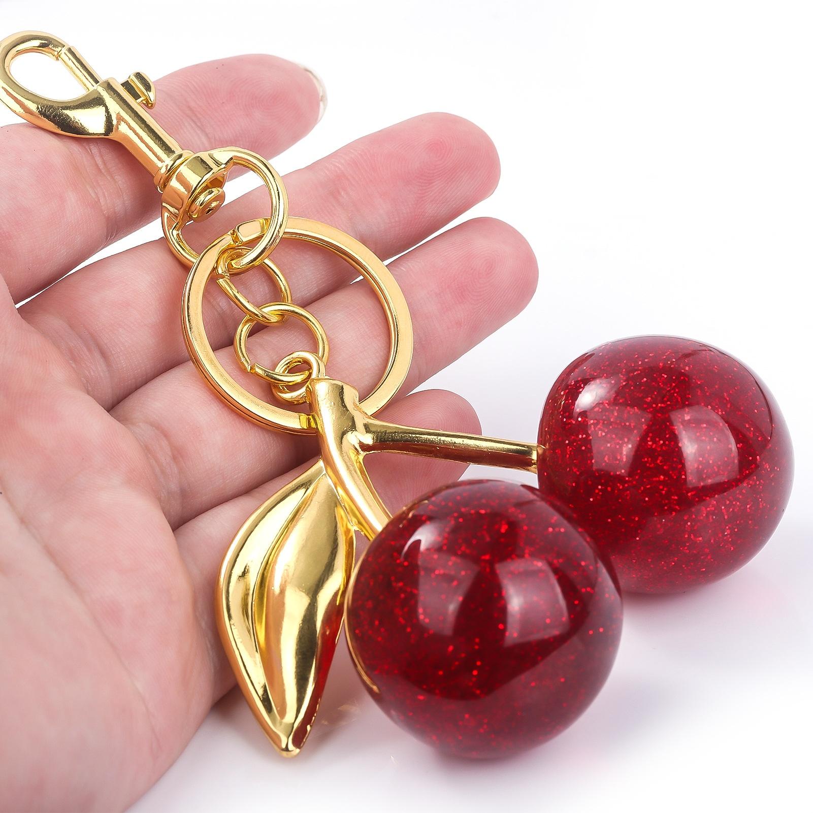 Crystal Cherry Bag Charm Keychain | Glitter Pendant Accessory | Cute Purse & Bag Keychain