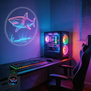 2D Flat, 1 pc, Neon Great White Shark & Underwater Coral Pattern, Portable LED Pattern Projector Light, USB Interface, 360° Rotation, Suitable for Ocean Themed Events & Home Decor, Ideal for Game Room & Bedroom, A Perfect Gift for Marine Life Enthusiasts