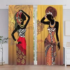 2pcs, African Indian Bohemian Feminine Colorful Ethnic Art, with pocket rod installation, digital printed curtains, polyester material, suitable for living room, kitchen, bedroom, study, classroom,