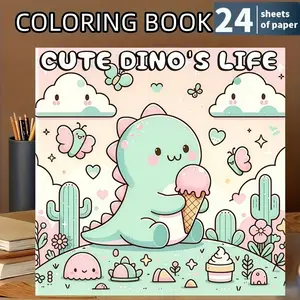 Cute Coloring Book for Kids & Adults, Fun Dinosaur Theme, Simple Lines, Relaxing Activity, Perfect for Parent-Child Interaction