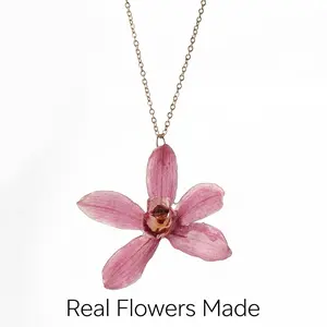 Real Purple Orchid Flower Necklace, Handmade Resin Pressed Flower Pendant, Dainty Nature Jewelry, Eternal Real Flower Charm, Delicate Aesthetic Accessories, Anniversary Mother’s Day Birthday Gift