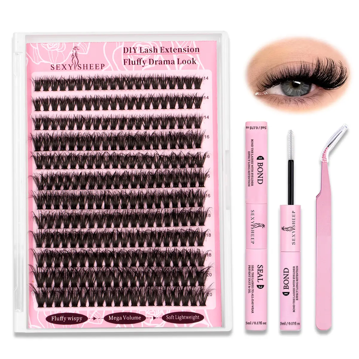 Lash Clusters Fluffy 60D&80D&100D（3D）Long 14-20mm Volume Individual Lashes, Volume Eyelashes DIY Lash Extension Eyelash Extensions Strips Lashes Thick Individual Lashes Kit with Bond and Seal & Tweezers Beginner Friendly