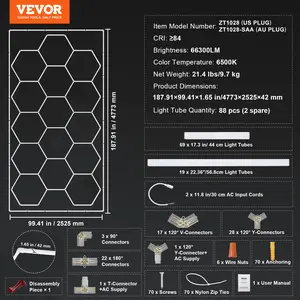 VEVOR Hexagon Garage Lights, 66300LM, 6500K 15 Grid Systems Honeycomb Hexagonal Garage LED Lights, DIY Cool White Car Detailing Garage Ceiling Lighting Bright Shop Light for Gym Basement Workshop