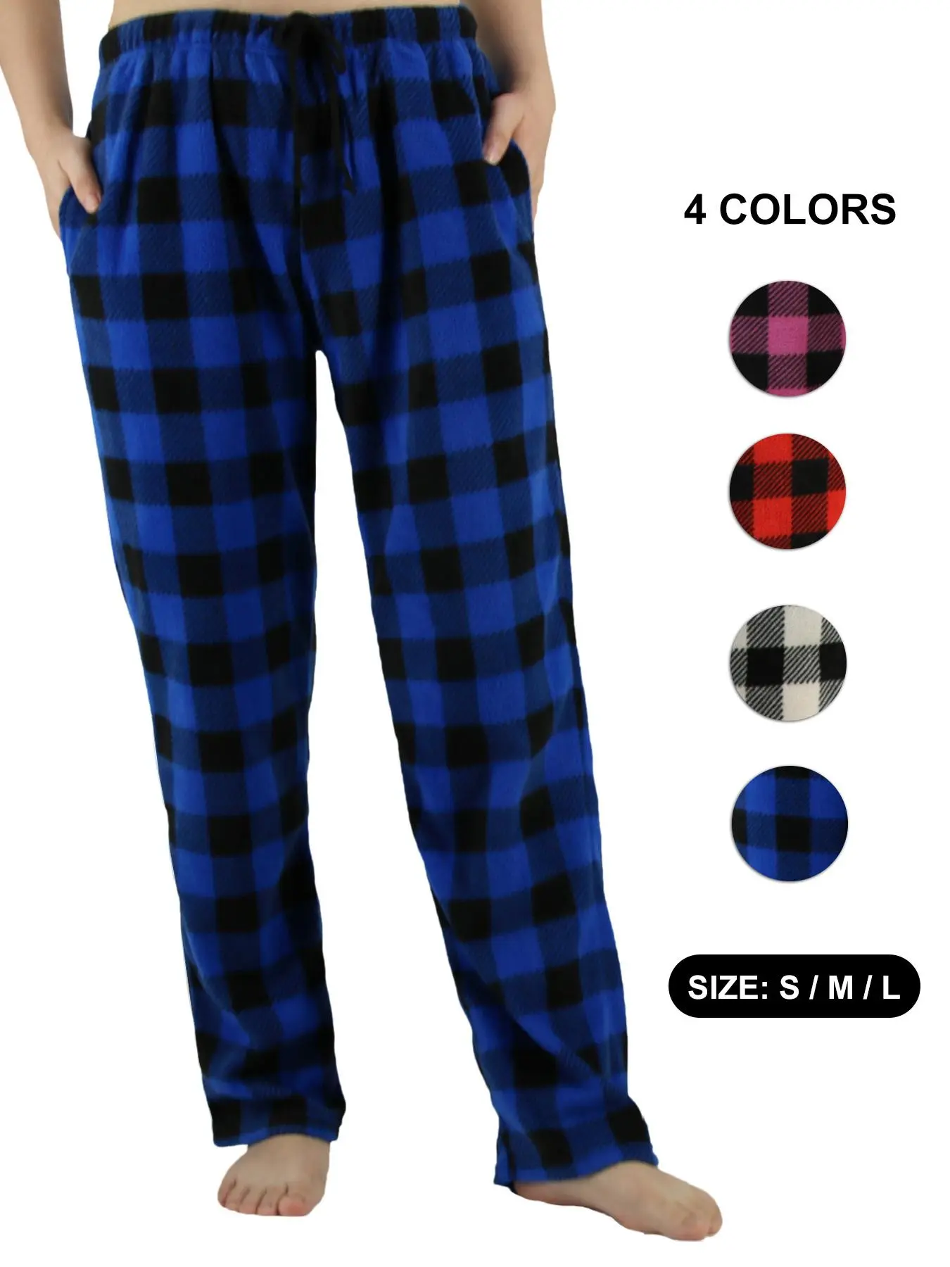 Women's Soft Plush Plaid Drawstring Pajama Sleep Pants with Pockets, Fitted Winter Homeewear, Perfect for New Year Christmas