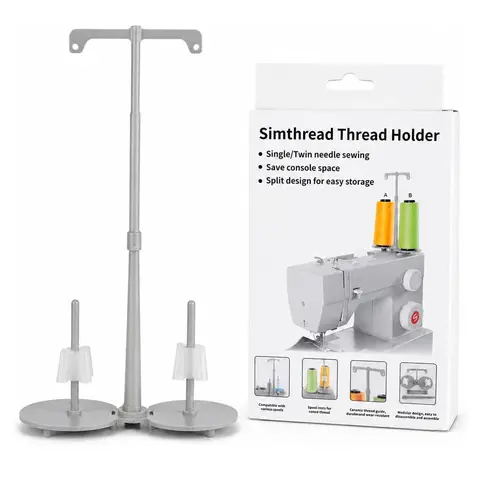 Simthread Upright Double Spool Thread Rack Holder - ABS Plastic Multifunctional Sewing Supplies, Crafts, Quick Switching, Extra Spool Support for Home Sewing, Embroidery Machines