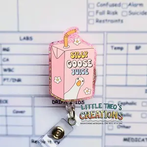 Silly Goose Juice Badge Reel, Funny Interchangeable Badge Holder