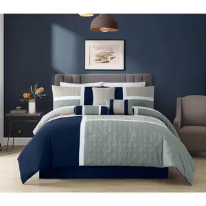 Upland 7-Quilted Patchwork Comforter, Navy/Blue/Gray, King