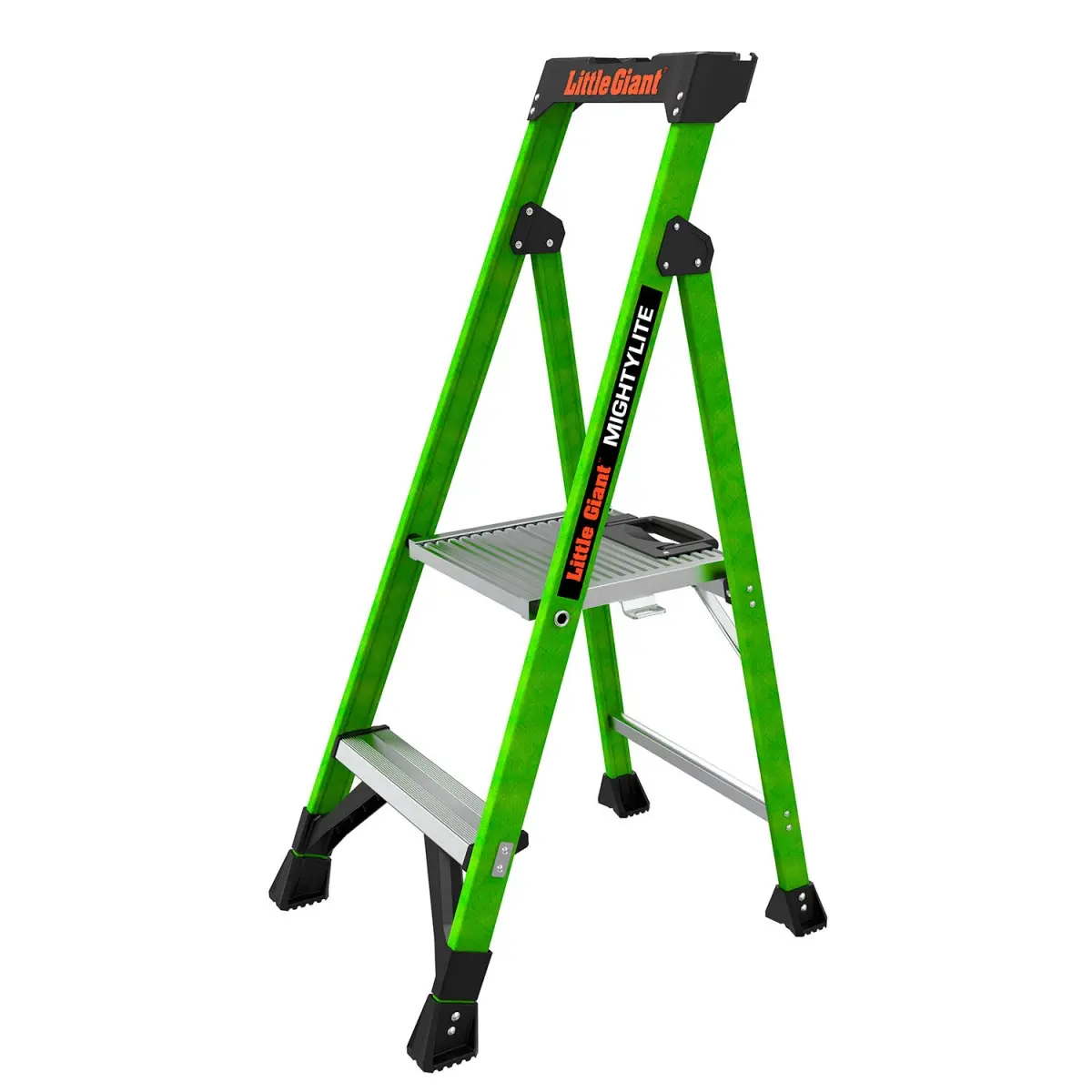 Little Giant Ladders B3145144 Mighty Lite Fiberglass Folding Work Steps - Green, 4 ft (48 in), Type IA, 2-Step, 300 lbs Capacity, Port Holes, Slots, Top Cap Hooks, ANSI & OSHA Compliant, Comfortable-to-Use, High Reach for Home Improvement
