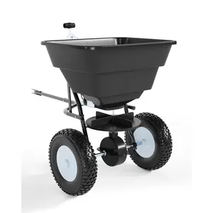 Heavy Duty Tow Behind Broadcast Spreader, 110 LBS Capacity Lawn Fertilizer & Seed Spreader with Hopper Cover, Universal Hitch Adjustable Flow Tow-Behind Spreader for Salt, Ice Melt