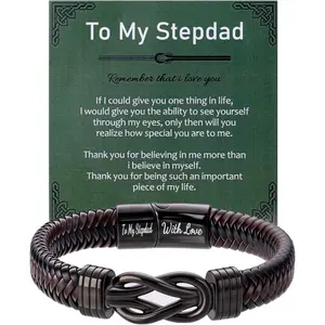 Men Bracelets Gift for Son Dad Man Husband Stepdad Infinity Bracelet for Men Brown Braided Leather Engraved with Love Men Jewelry Gifts 8.2''