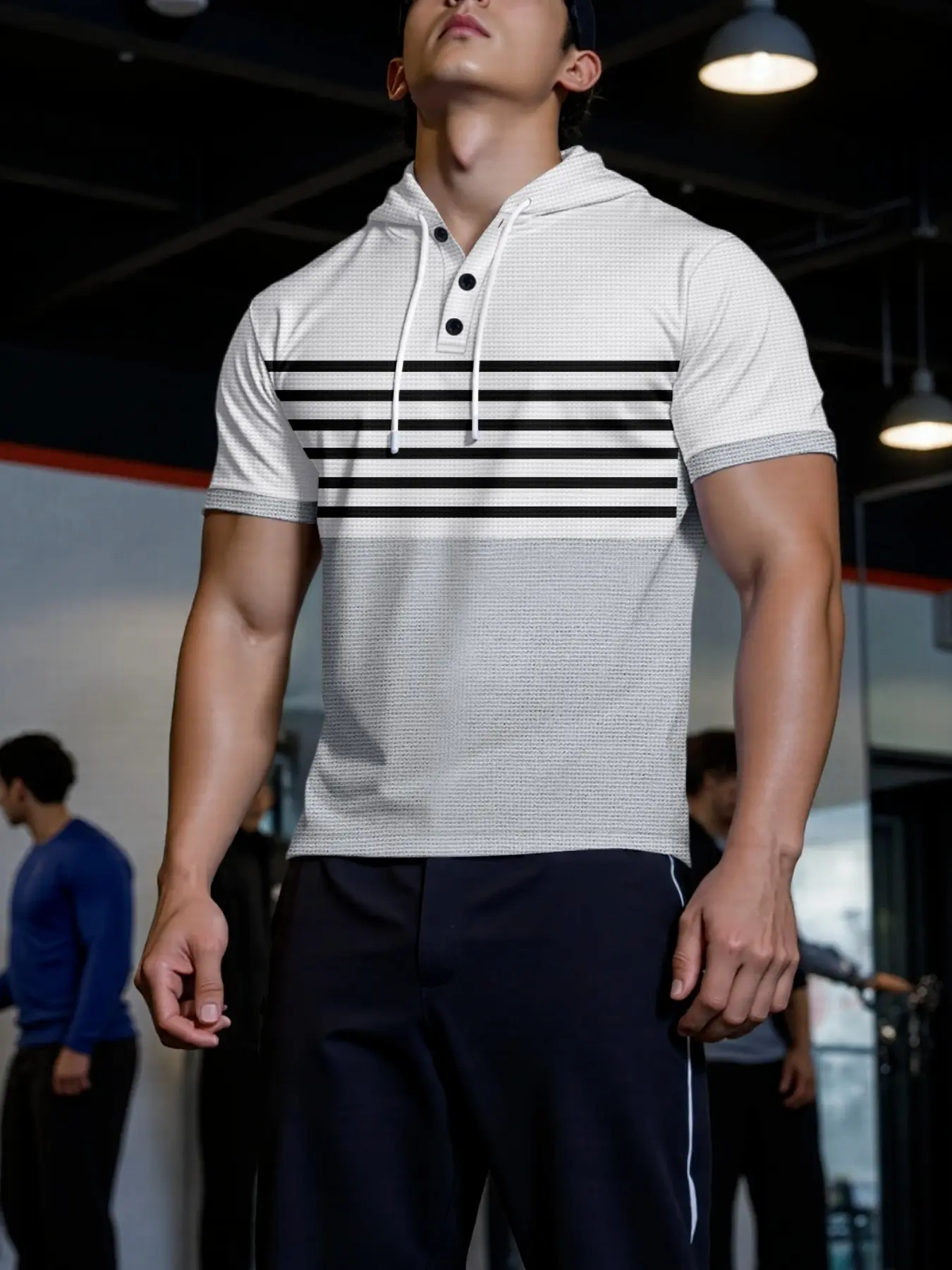 Men's Striped Short Sleeve Hoodie, Comfortable Breathable Fabric, Color Block Patchwork, Streetwear, Summer Travel, Beach