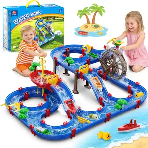 2-Tier Watermill Water Table for Toddlers 3-7, 124 PCS DIY Playset with Water Pump, Outdoor Sand & Beach Toy for Backyard, Garden