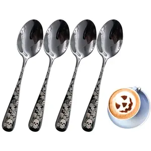 Gothic Tea Spoons Set, Skull & Rose Pattern, Premium Stainless Steel Coffee Spoon, Dessert Spoon, Perfect Gift for Skeleton Collectors, Spoon Patterns, Tableware, Cutlery