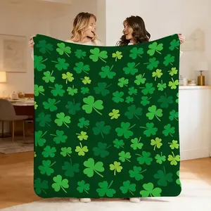 1 Pc Cozy Clover Throw Blanket for Bedroom, Sofa, Camping | Green Clover Print Shamrock Pattern | Stylish Portable Multipurpose Cover for Home Decor & Outdoor Relaxation