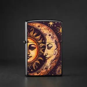 Light the Dark – Sun & Moon Celestial Lighter | Windproof Refillable Fluid Metal EDC Pocket Lighter，Cosmic Aesthetic Gift for Him/Her( Fuel not included）