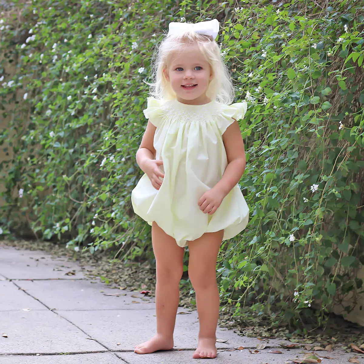 Shine Like A Pearl Yellow Smocked Bubble - Girls Spring & Summer Special Occasion Outfit