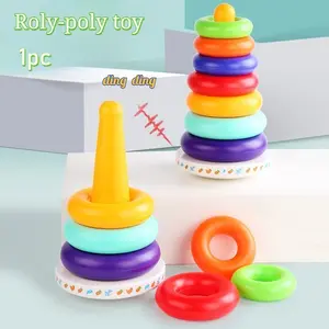 Rainbow Tower StackingEducational Toy Stacker, STEM sensorylearning toy, color recognition game, Funsounds, with roly-poly design andmechanical bell feature, made of ABSmaterial, a perfect choice for children'sbirthday and holiday gifts