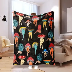 Mushroom Pattern Blanket, 1/2 Counts Soft and Comfortable Air-conditioned Room Throw, Warm Nap Blanket for Home, Office, Outdoor Camping