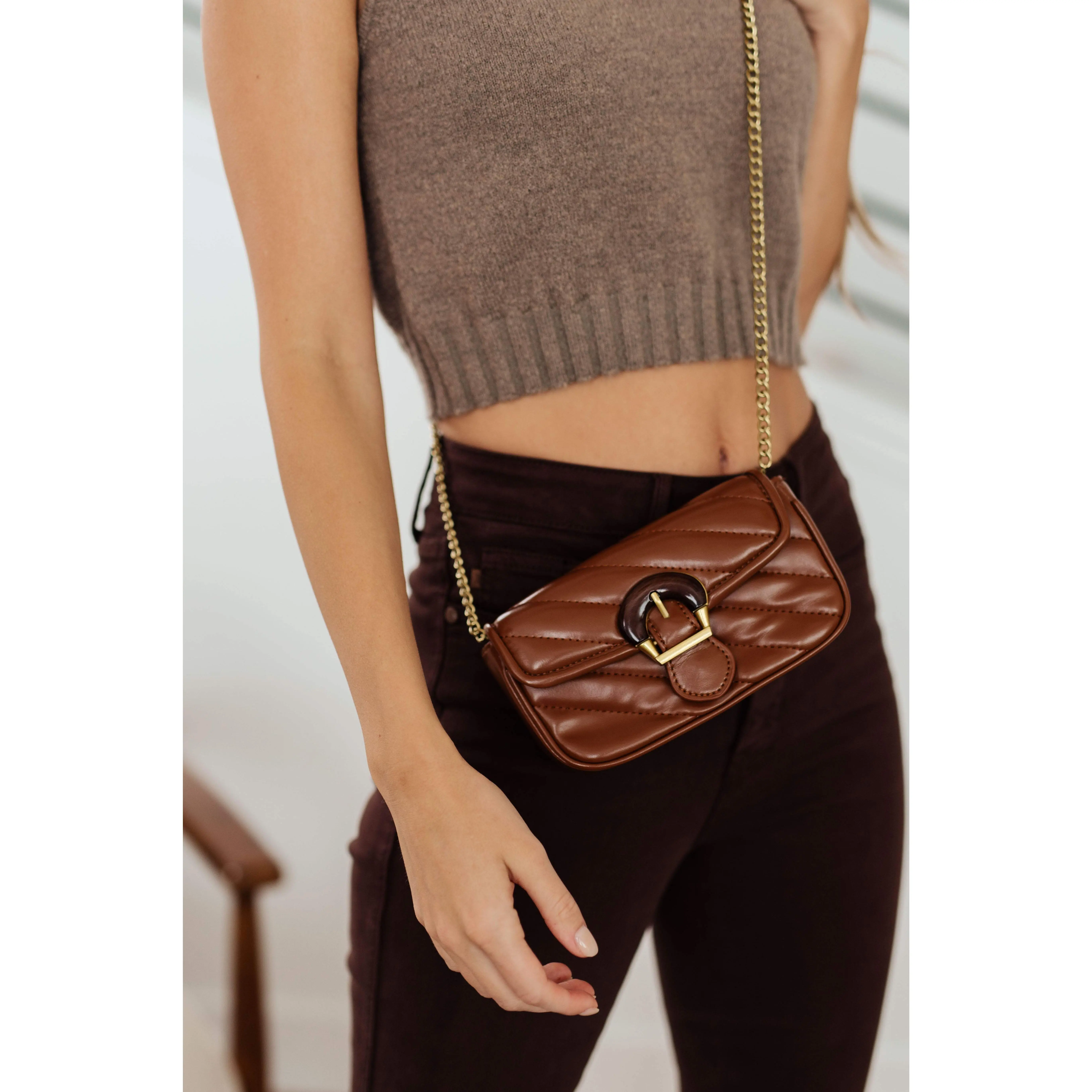 Classic Beauty Quilted Clutch in Brown