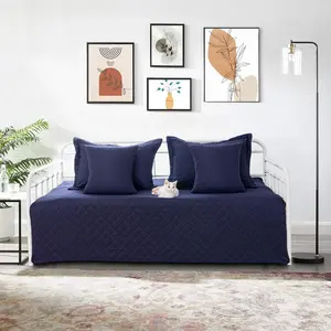 5 Piece Daybed Cover Set Twin Daybed Bedding Sets for All Season Lightweight Daybed Comforter with Matching Shams and Decorative Pillows Double Sided Quilting Day Bed Cover 39"x75", Navy Blue