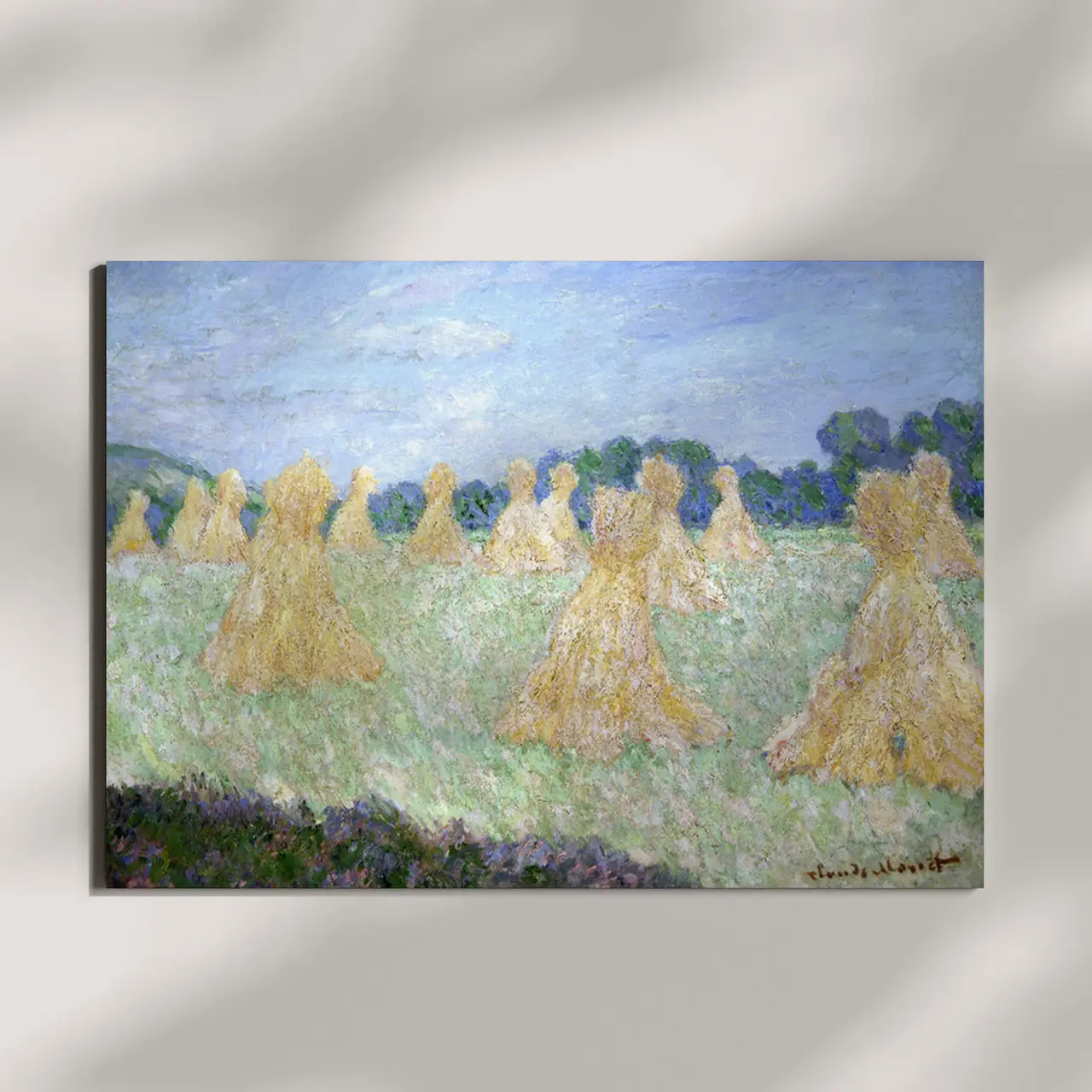 Haystacks The young Ladies of Giverny Sun Effect - Claude Monet - Wall Art Poster Print