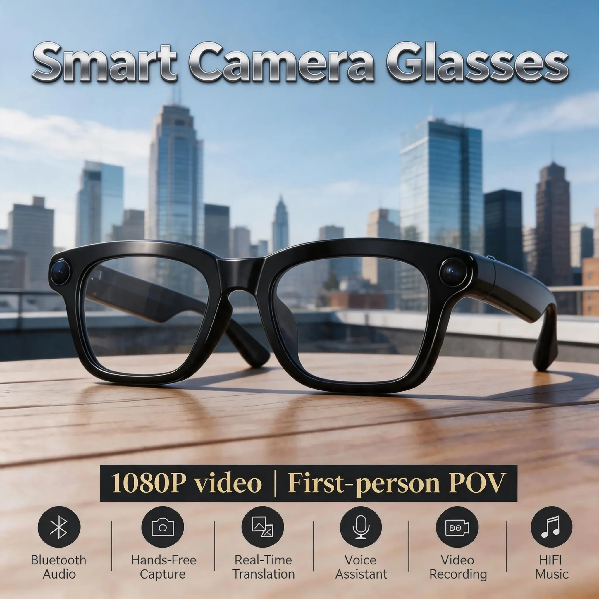 Smart Glasses, 8MP Wearable Camera, 2HContinuous Video Recording, Hands-FreeVoice Assistant, 160+ Multilingual Real-Time Translation, Travel & Outdoor Wearable Tech,