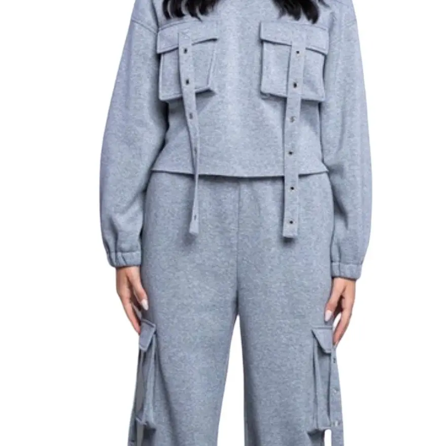 On The Go Cargo Thick Autumn Hooded Sweat Shirt With Pants Set for Women - Fall/Winter Collection - Womenswear Halloween