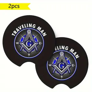 2pcs Freemason Traveler for Man Car Cup Holder Coasters - Non-Slip, Durable Rubber Inserts for Men & Women - Keeps Drinks Secure & Vehicle Clean, Drink Spill Prevention | Masonic Emblem Decor | Nonslip Rubber Coasters, Car Accessories