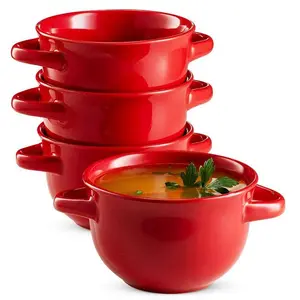 Kook Ceramic Soup Crocks, Cherry Red – 18 oz