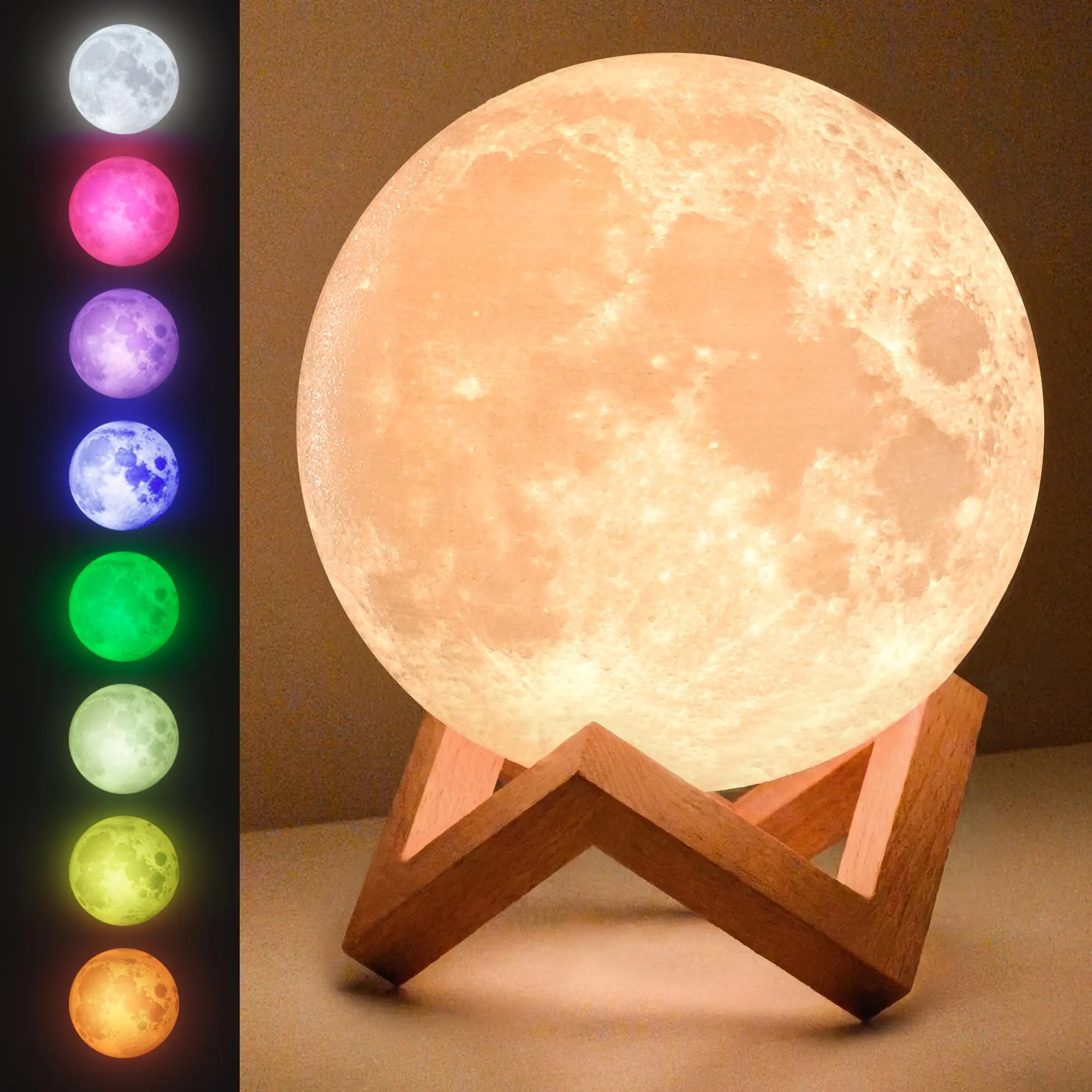 Viral 3D Printed Moon Lamp - 128 Color LED Night Light, Touch & Remote, Timing Function, Kids Bedroom Space Decor, Perfect Birthday Gift for Girls Boys Teens