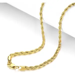 18K Gold Plated Rope Chain Stainless Steel Necklace for Men and Women, Wide 2.5mm 3mm 4mm 5mm