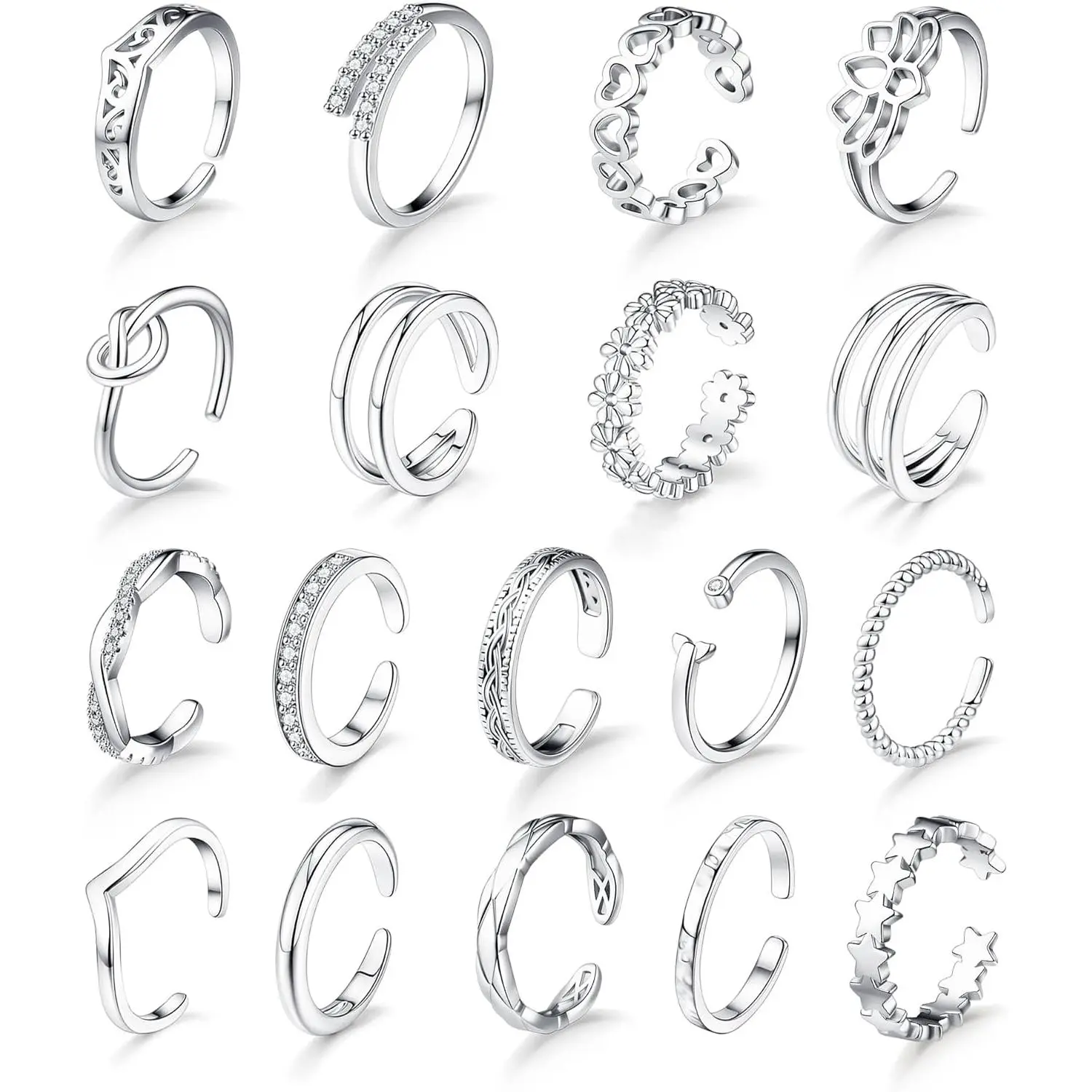 Women's 18Pcs Adjustable 14K Gold Plated Toe Ring Set - Non Tarnish Jewelry, Copper Base, Waterproof, US Size 3-8, Dainty Open Toe Jewelry for Summer Beach