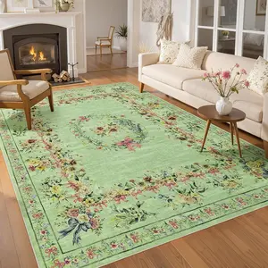 Boho Bow Floral 8 x 10 Large Sage Green Area Rugs for Living Room , Washable  Bedroom Rug 8x10 Under Bed, Non Slip Throw Carpet for Playroom Dorm Classroom Dining Room, Green