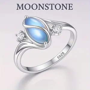 EJG geometric stacked rings, 925 sterling silver moonstone ring, the perfect gift for your girlfriend, an elegant everyday wedding ring for women.