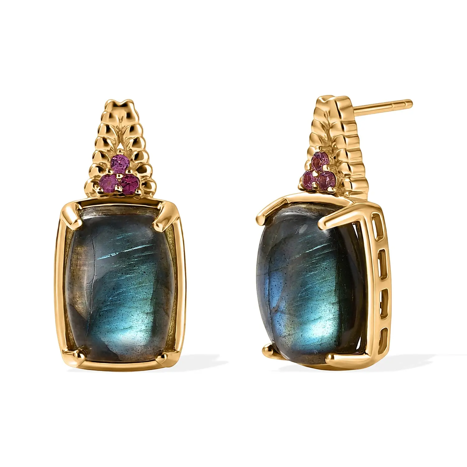 EverTrue Malagasy Labradorite, Lotus Garnet Earrings in 18K YG Plated 15.40 ctw