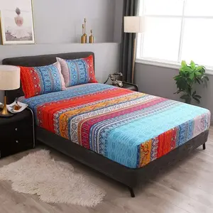 Bohemian Pattern Print Elastic Band Bed Sheet Set, 1 Fitted Sheet + 2 Pillowcases, Soft Comfortable, Bedroom Dorm Hotel