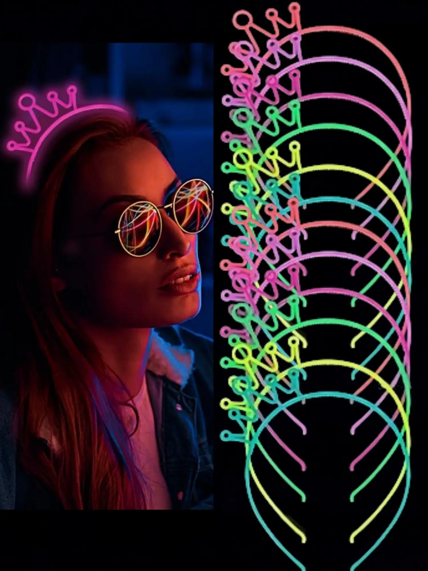 12 Pcs Glow-In-The-Dark Lightweight Plastic Crown Hairbands, Women's Party Accessories, Perfect for Holidays, Birthdays, Performances, Daily Use, Cartoon Fashion