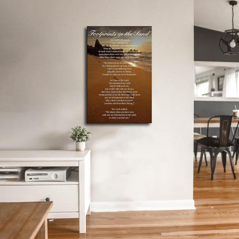 ULLiaN Posters for bedroom,Footprints in the Sand Poem Inspirational Poster Wall Art Printing Picture Canvas wall decor for bedroom (12x18inch-No. Framed)
