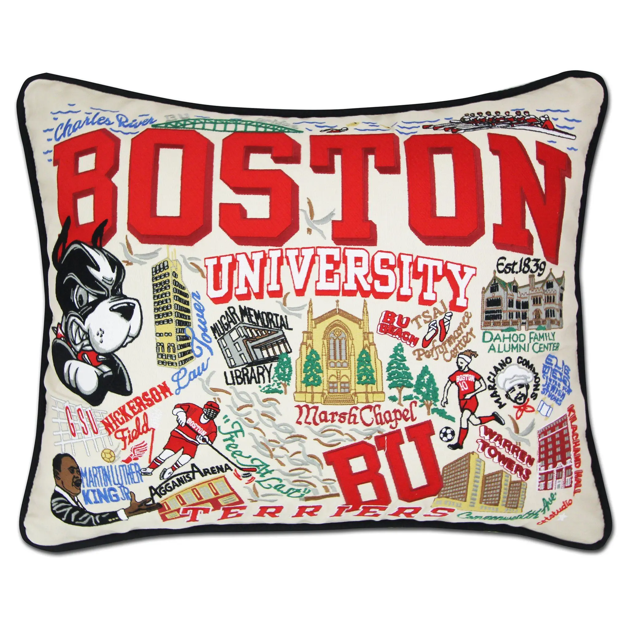 Boston University Collegiate Embroidered Pillow