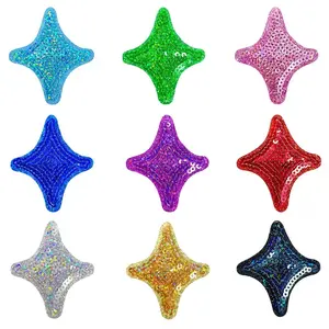 6pcs Diamond-shaped four-pointed star sequin embroidery patch sticker, suitable for DIY embroidery.