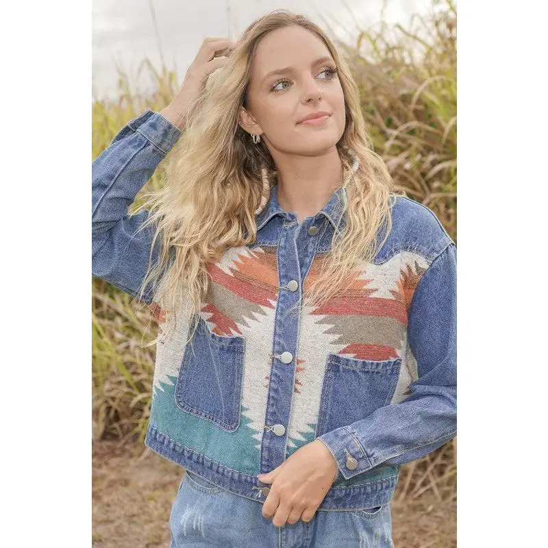 Contrast denim western jacket