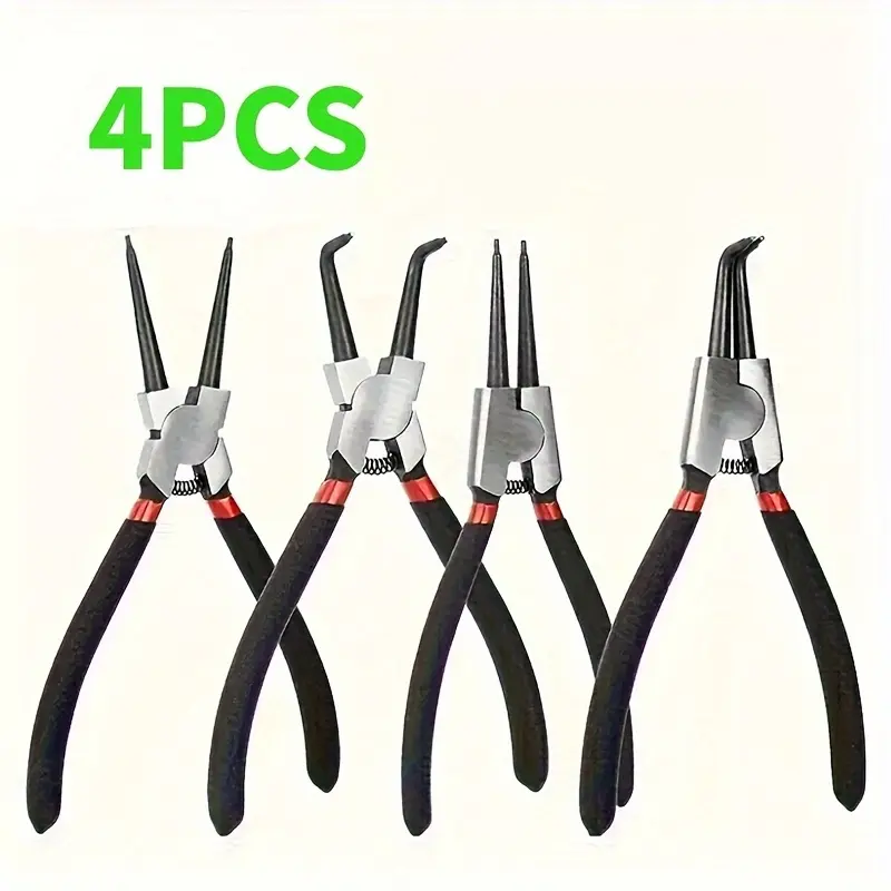 4 Pack Snap Ring Pliers Set Heavy Duty, 7 inch C-Clip Plier Set, Internal/External Circlip Retaining Ring Pliers Kit, Straight/Bent Jaw for Ring Remover Retaining with Storage Bag, Spring Action Pliers