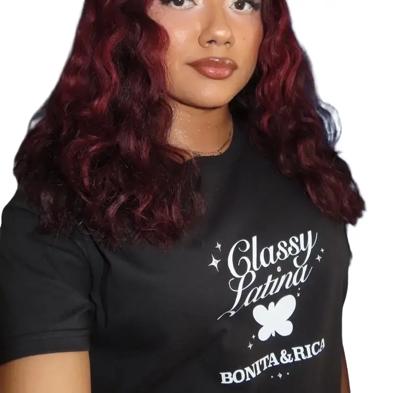 Bonita & Rica Latina Pride T-Shirt - Classy Latina Design with Butterfly Logo Black Tee Cotton Top for Everyday Wear & Streetwear Fashion