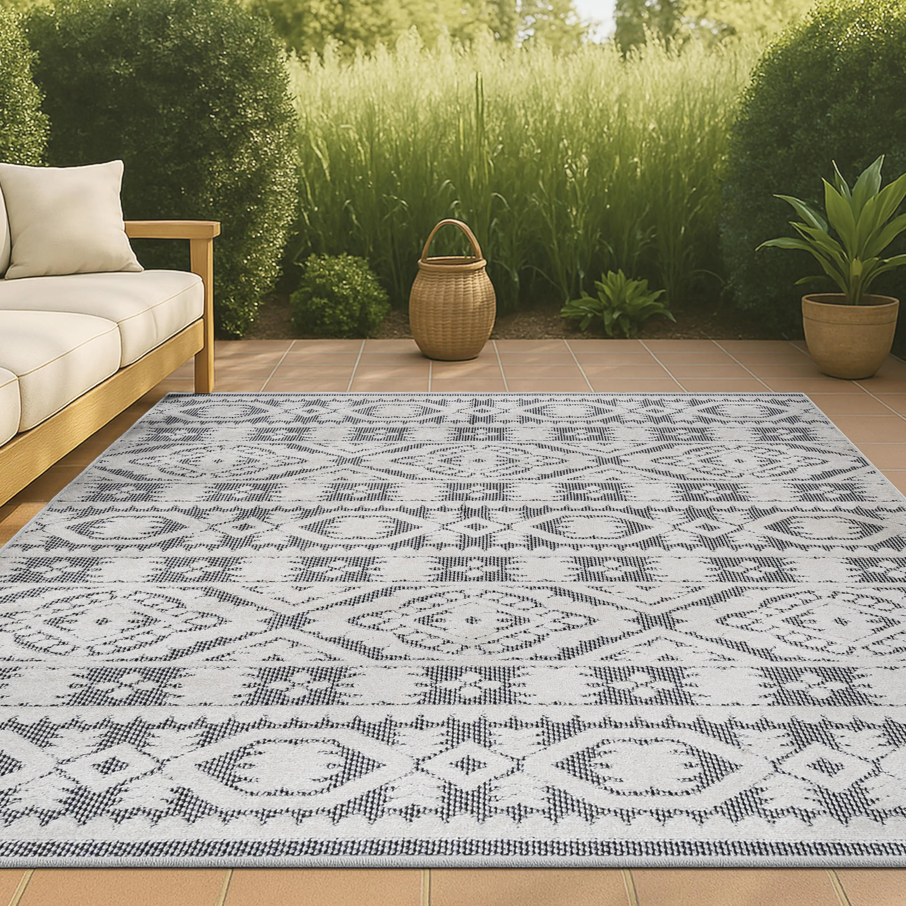 JONATHAN Y Citta High-Low Pile Mediterranean Tile Indoor-Outdoor Geometric Area Rug - Rectangle, 4' x 6', Available in Multiple Sizes, Living Room Mat for Kitchen, Indoor Area Rugs, Home Decorative Rug