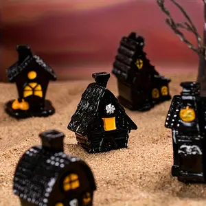 6-Piece Halloween Mini Haunted House Furniture Set - Resin Spooky Horror Decorations for Parties, Miniature Gardens, and Room Decorations