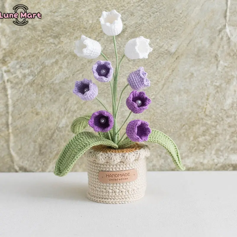 Handmade Crochet Lily of the Valley Potted Flower Keychain, 9-Flower Knitted Planter Charm Decoration Keychain with Multiple Color Options for Home Desk Decor & Thoughtful Gift Accessory, Flower Keychains, Charm Decoration Keychains