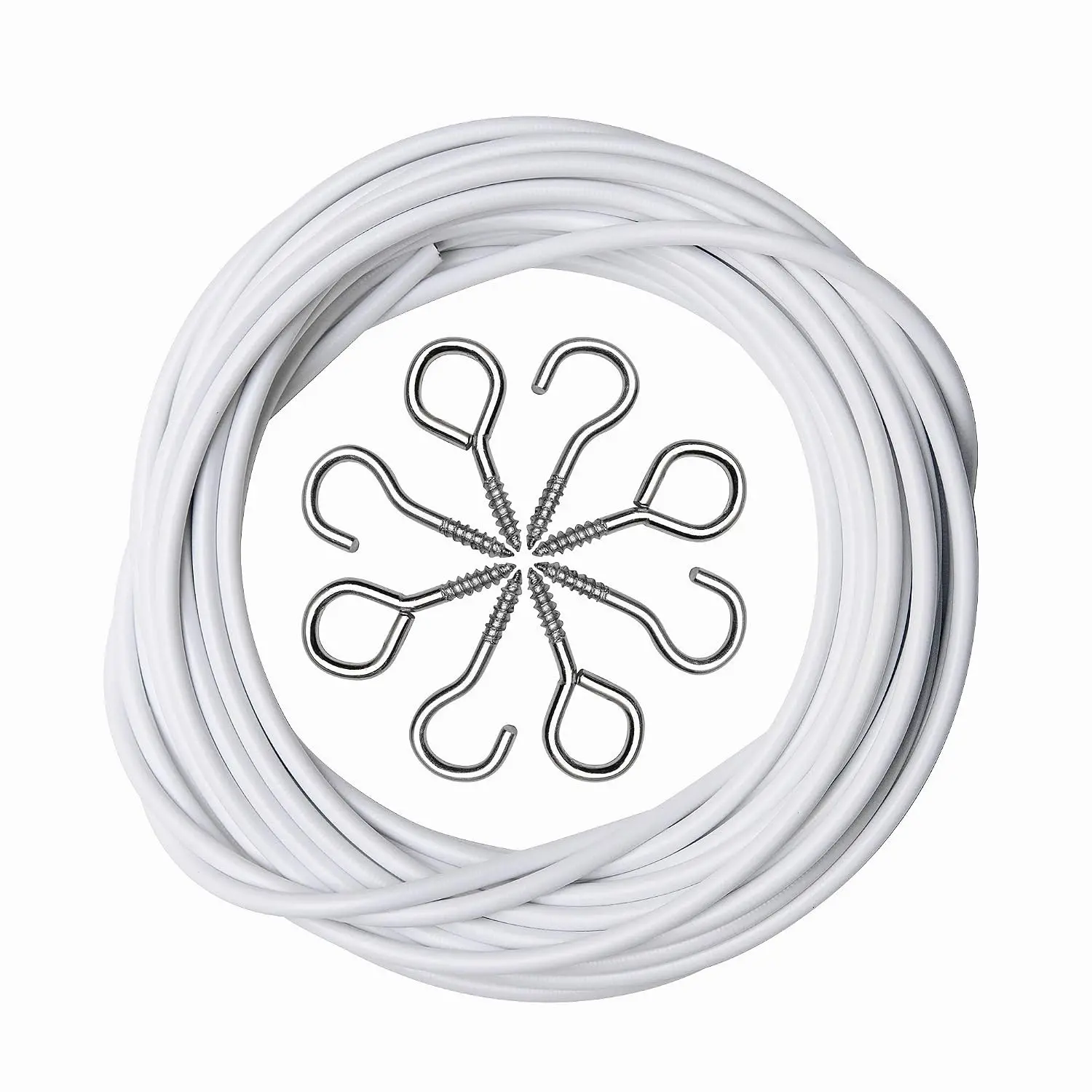 2 Pack 3 Meter White Curtain Wire, Plastic Coated Window Curtain Wire with 8 Pairs of Screw Eyes and Hooks