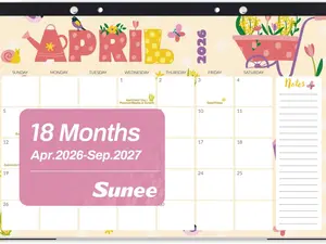 SUNEE Desk Calendar 2026 17x12, 18 Months, Apr. 2026 to Sep. 2027, Academic Calendar 2026-2027, School Year Large Desktop Calendar Monthly for Teacher, Cute with Note