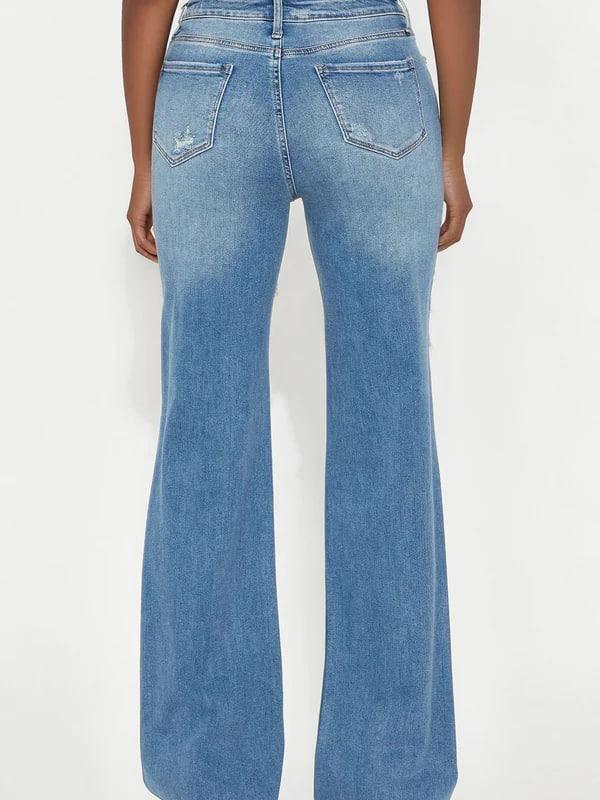 Petite Remi Ripped Stretch Baggy Jeans - Medium Wash