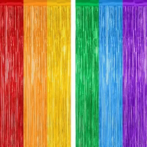 2 Pack Rainbow Backdrop Curtains 3.28 FT x 7.05 FT Colofull Party Decorations Metallic Tinsel Backdrop Fringe Curtains Party Streamer Rainbow Party Supplies for Wedding Birthday Party Engagement